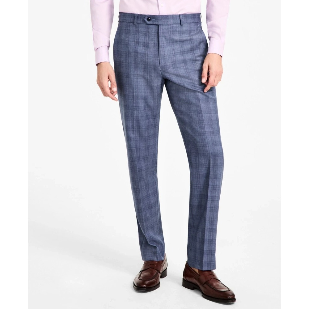 Michael Kors Mens Classic fit Dress Pants 36W 32L Blue Plaid‎ Wool Blend